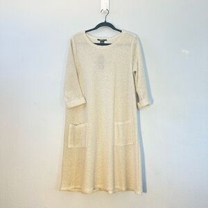 Robert Louis Cream Long Sleeve Dress NWT NEW Pockets textured MIDI Medium